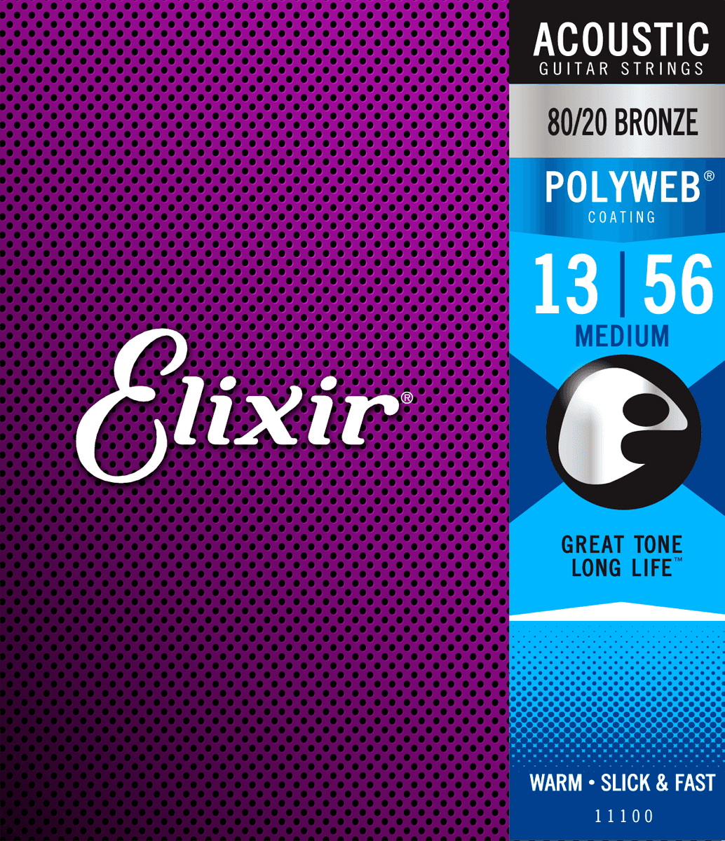 Elixir Polyweb Bronze 80/20 Cordes de Guitare (Medium, 13-56)
