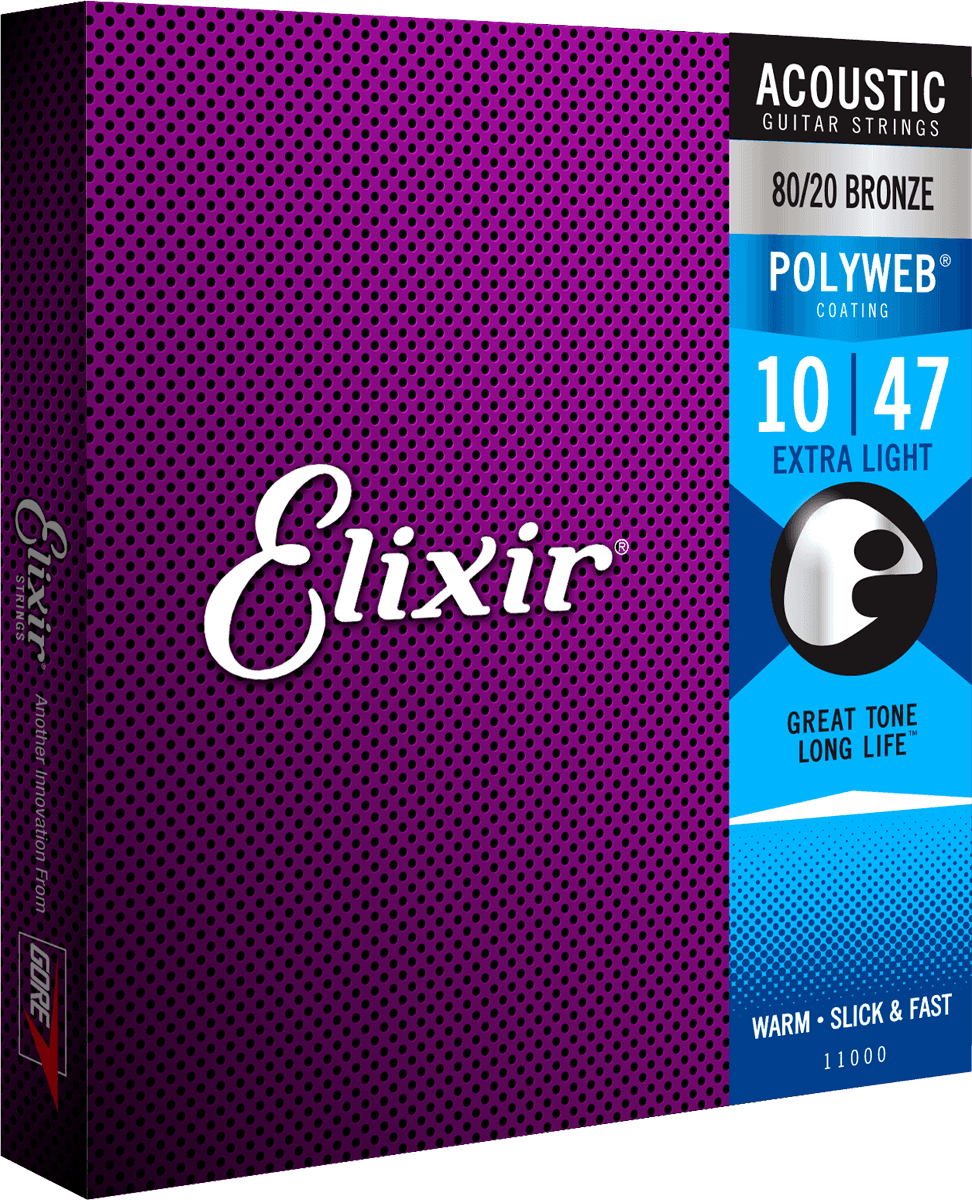 Elixir Polyweb Bronze 80/20 Cordes de Guitare (Extra Light, 10-47)