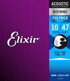 Elixir Polyweb Bronze 80/20 Cordes de Guitare (Extra Light, 10-47)