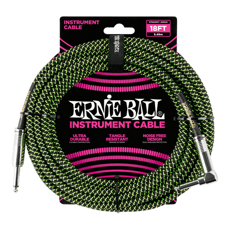 Ernie Ball 6082 Câble Guitares (Noir, Vert, 5,4m)