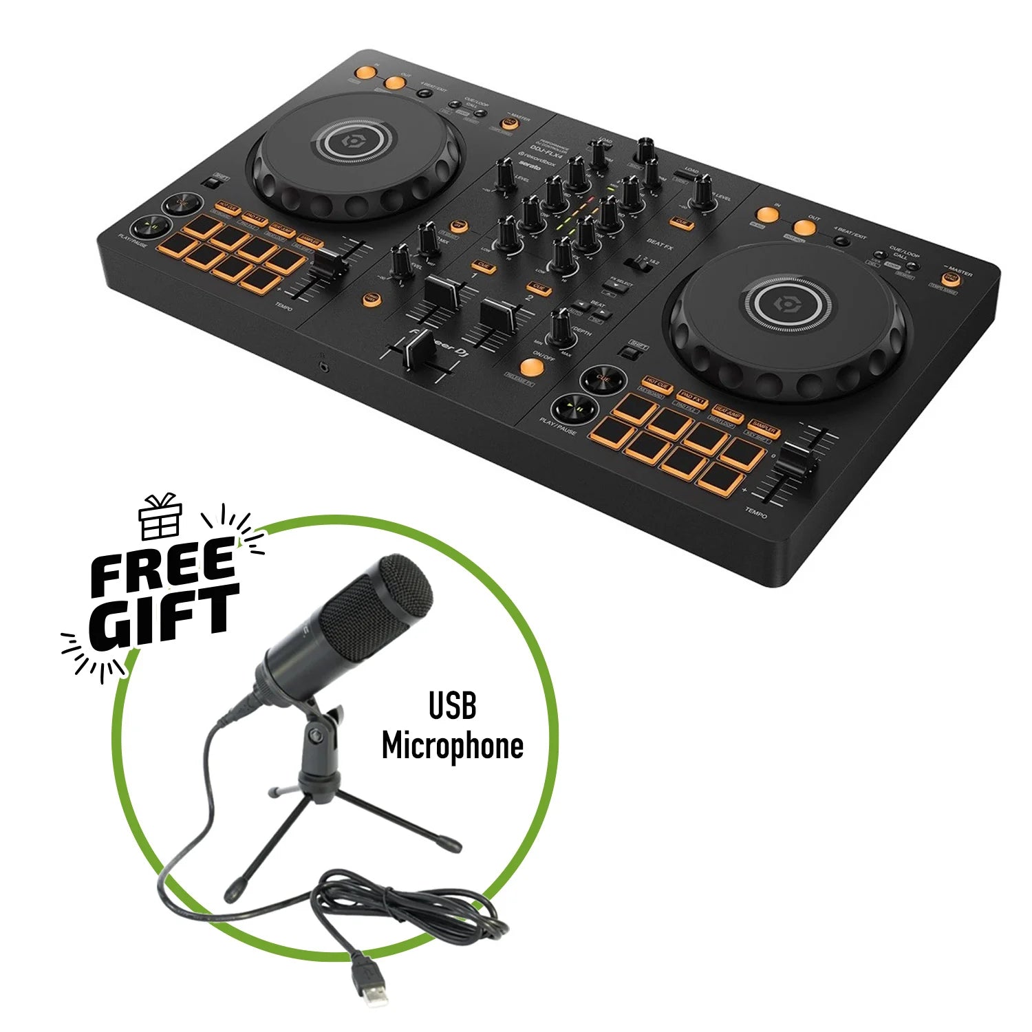 Pioneer DDJ-FLX4 incl. Free LTC USB Microphone (Black)