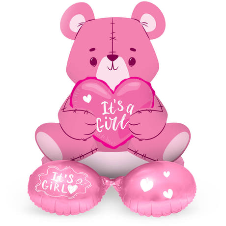 Ballon en Aluminium avec Base Ours 'C'est une Fille' (Rose, 61cm)