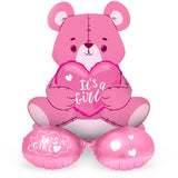 Ballon en Aluminium avec Base Ours 'C'est une Fille' (Rose, 61cm)
