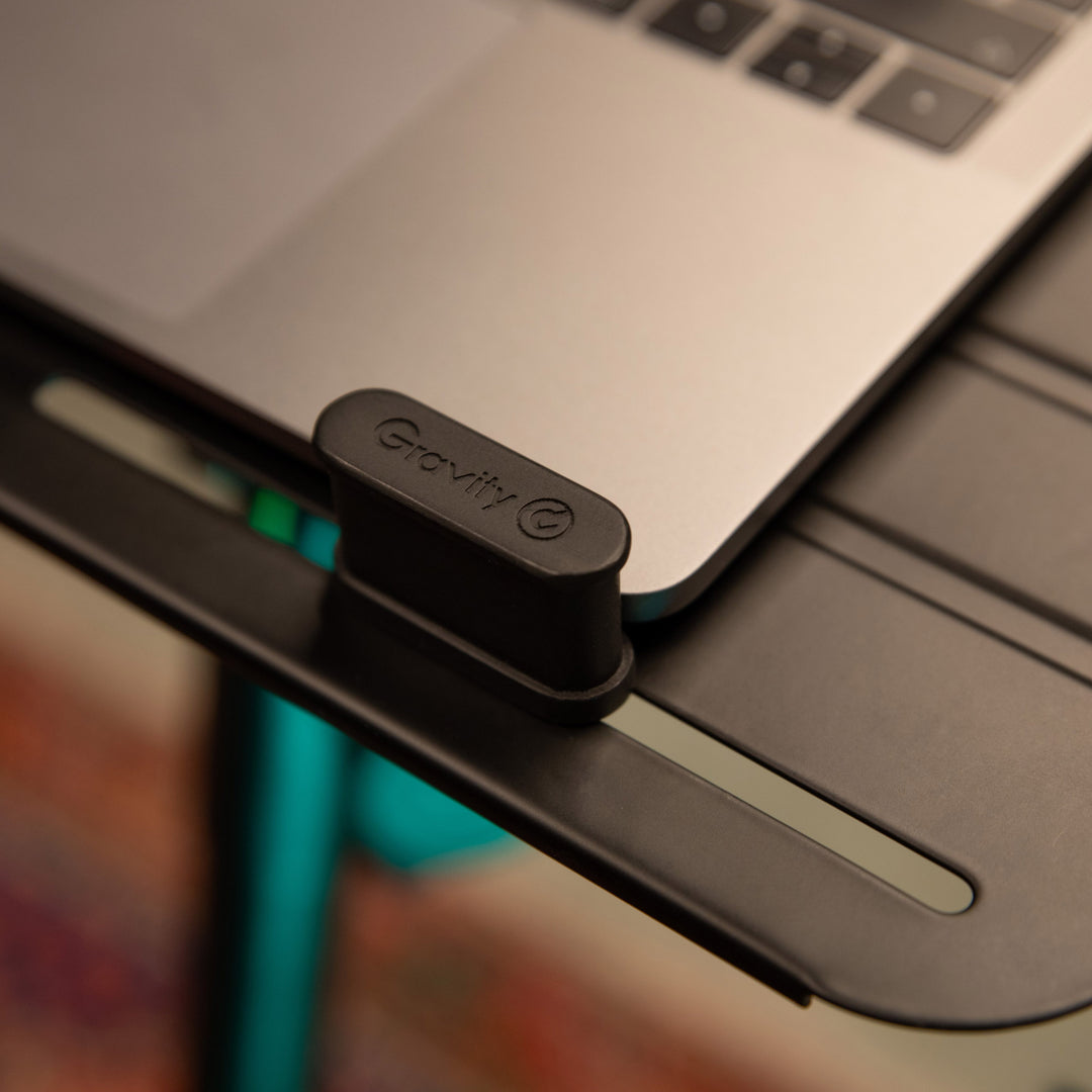 Gravity LTS T 02 B - Support universel pour ordinateur portable avec tiges de maintien réglables et base en acier, noir