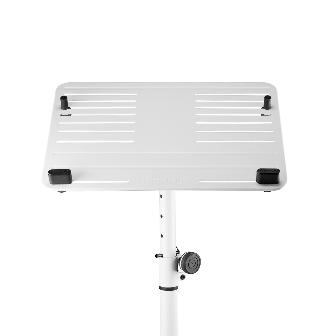 Gravity LTS T 02 W - Support universel pour ordinateur portable avec tiges de maintien réglables et base en acier