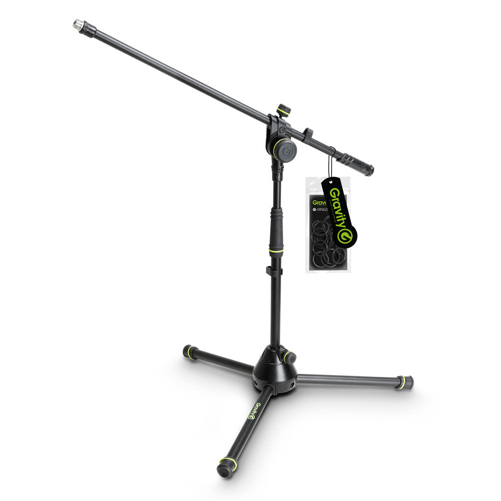 Gravity MS 4221 B - Pied de microphone court avec trépied pliable et bras de perche réglable en 2 points