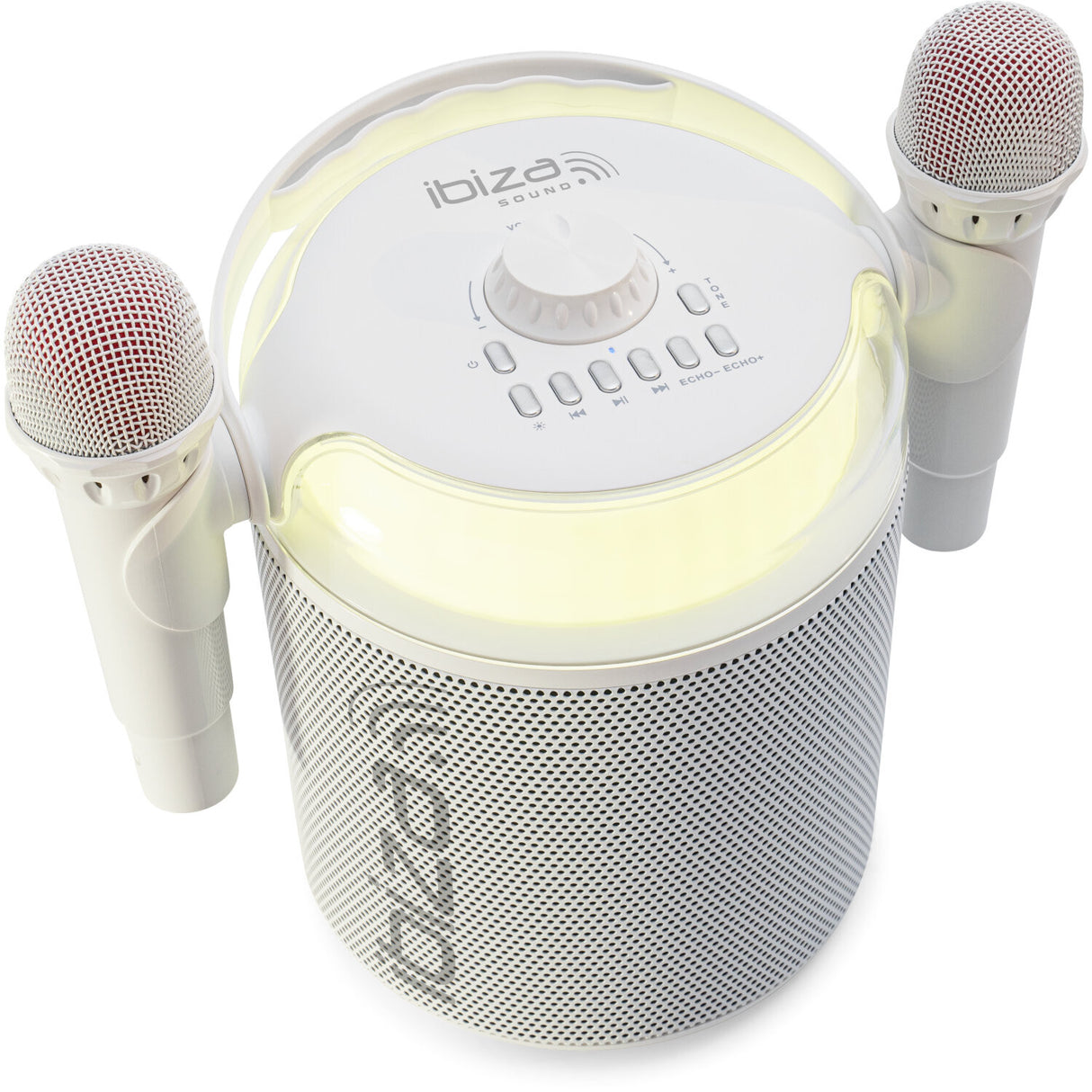 Ibiza Karaoke System w. Bluetooth and 2 Microphones (White)