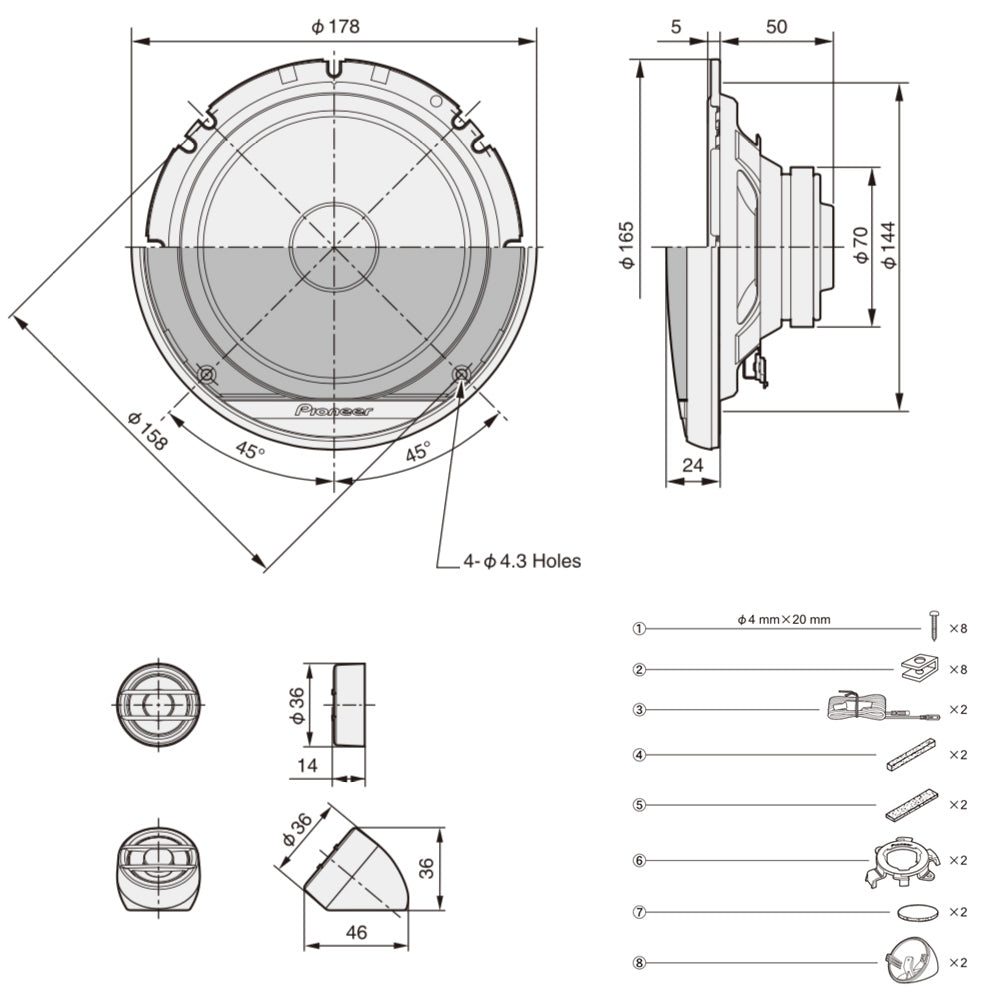 Pioneer TS-G170C Système de haut-parleurs de voiture 2 voies (17cm, 6,5")