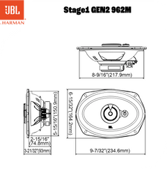 JBL Stage1 Gen2 962M haut-parleurs auto 3 voies 6x9"
