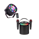 PartyZone Kit karaoke avec 2 microphones (Noir) & LED PAR-ASTRO éclairage disco 2-en-1