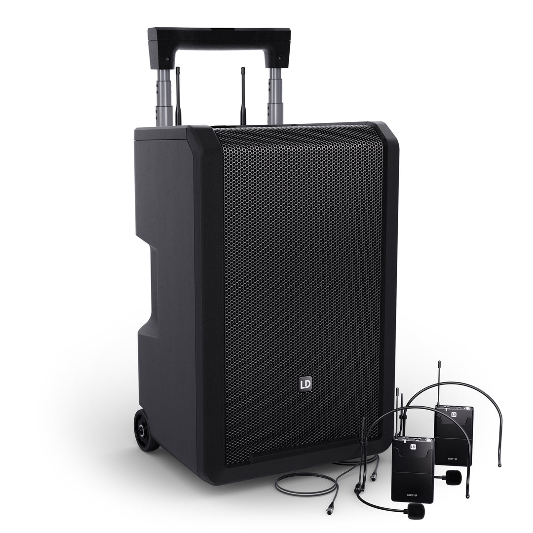 LD Systems ANNY® 10 BPH 2 B5 - Système PA Bluetooth® portable 10" sur batterie avec mixer et 2x micros serre-tête (incl. bodypacks)