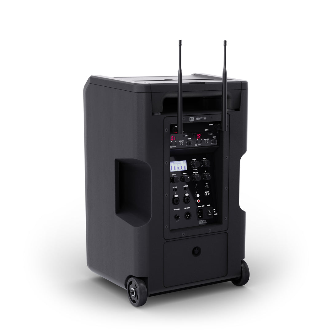 LD Systems ANNY® 10 BPH 2 B5 - Système PA Bluetooth® portable 10" sur batterie avec mixer et 2x micros serre-tête (incl. bodypacks)