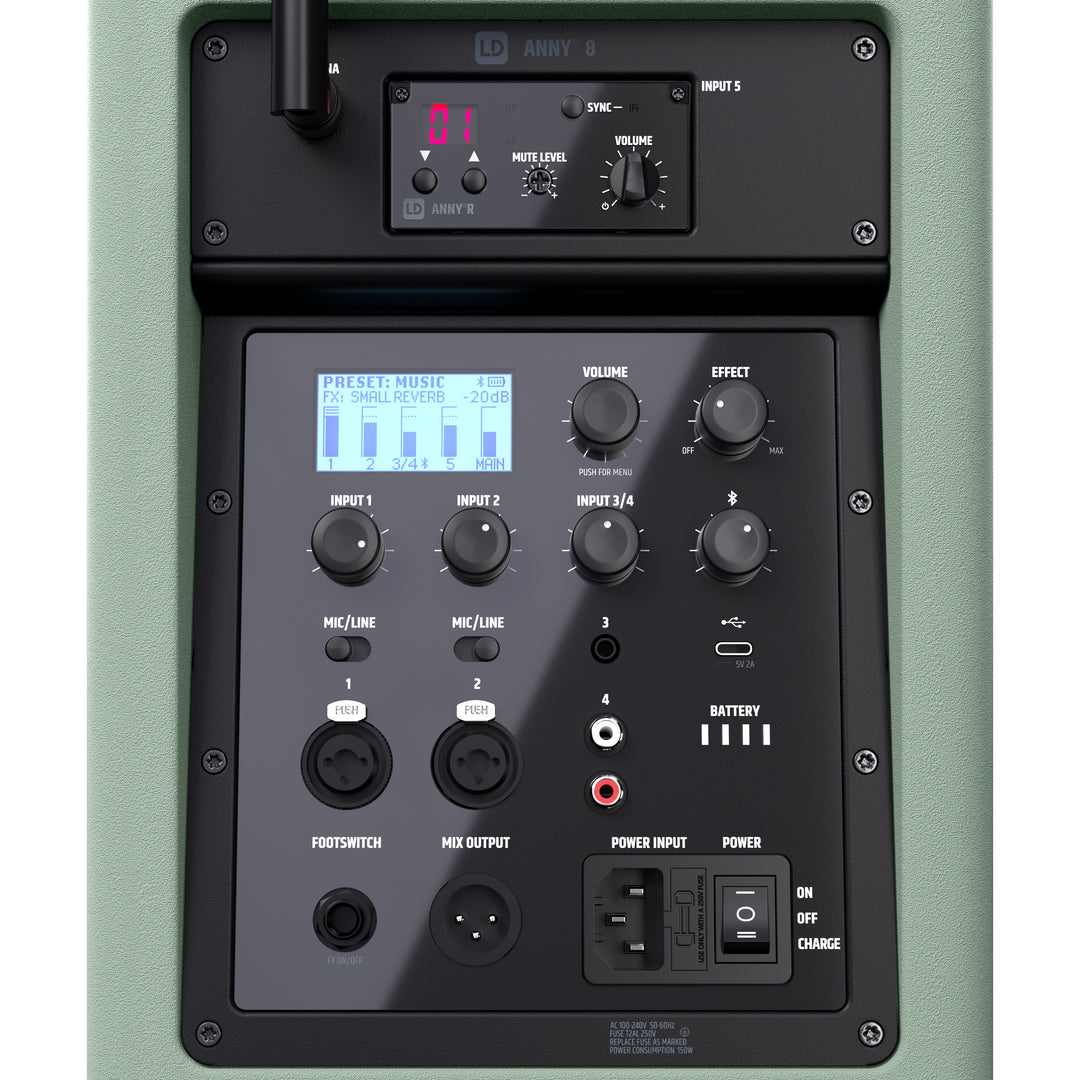 LD Systems ANNY® 8 BPH B6 GN - Enceinte PA transportable sur batterie avec Bluetooth® et mixer, avec 1x micro-casque (incl. bodypack), vert aventure