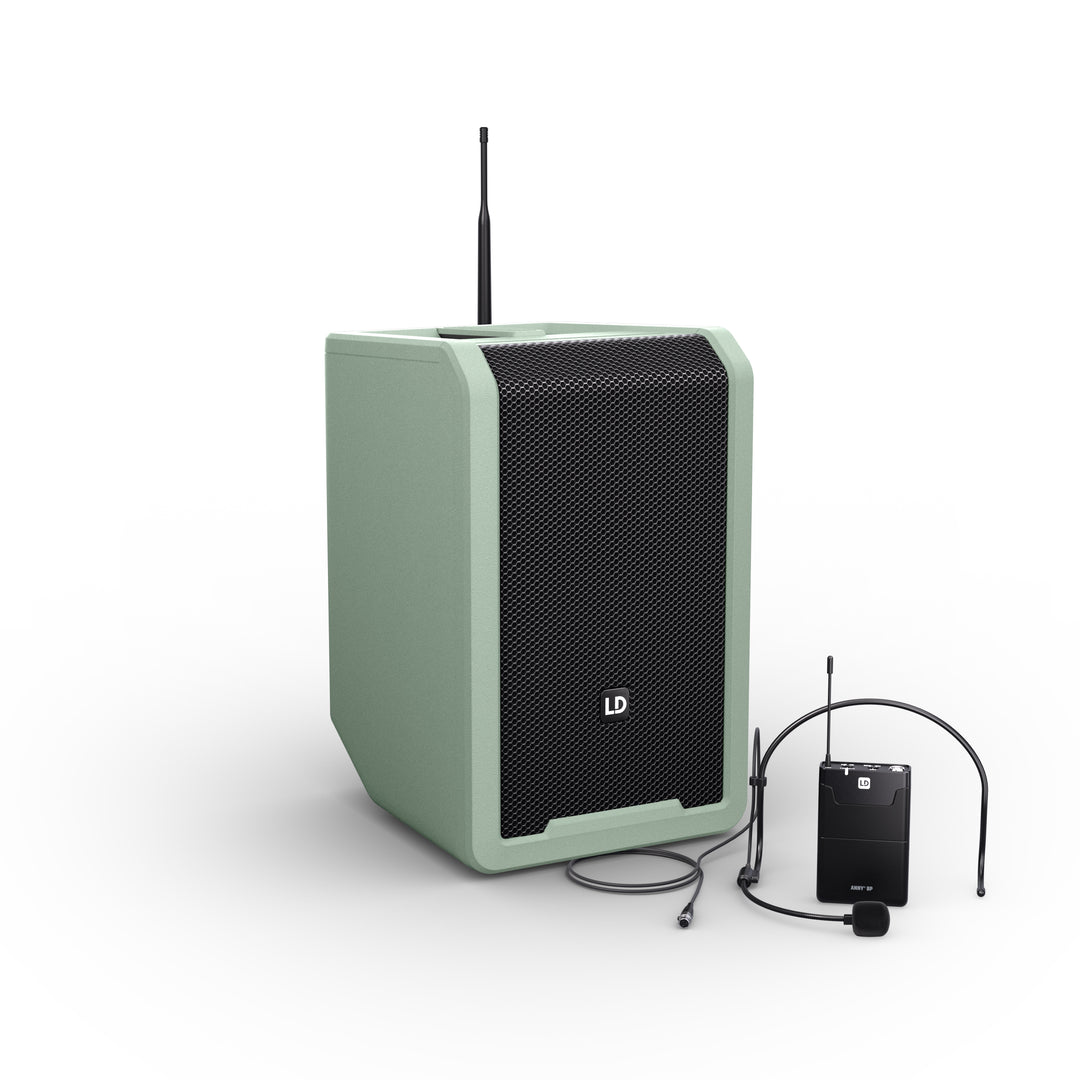 LD Systems ANNY® 8 BPH B8 GN - Enceinte PA portable sur batterie avec Bluetooth® et mixer, avec 1x micro-casque (incl. bodypack), vert aventure