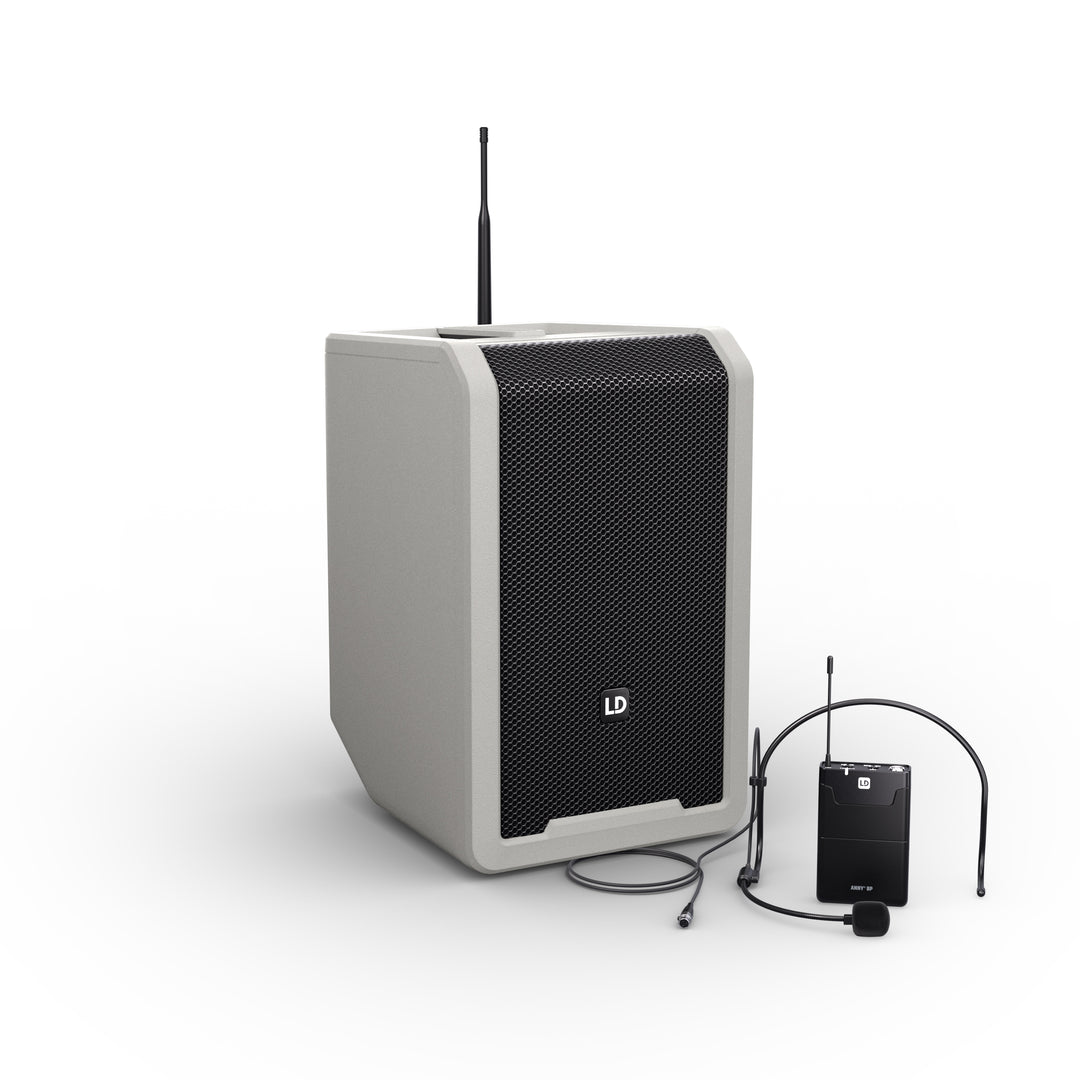 LD Systems ANNY® 8 BPH B8 G - Enceinte PA portable sur batterie avec Bluetooth® et mixer, avec 1x micro-casque (incl. bodypack), gris urbain