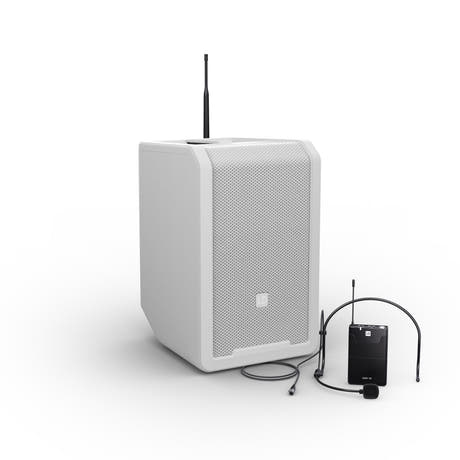 LD Systems ANNY® 8 BPH B8 W - Enceinte PA portable sur batterie avec Bluetooth® et mixer, avec 1x micro-casque (incl. bodypack), blanc pur White
