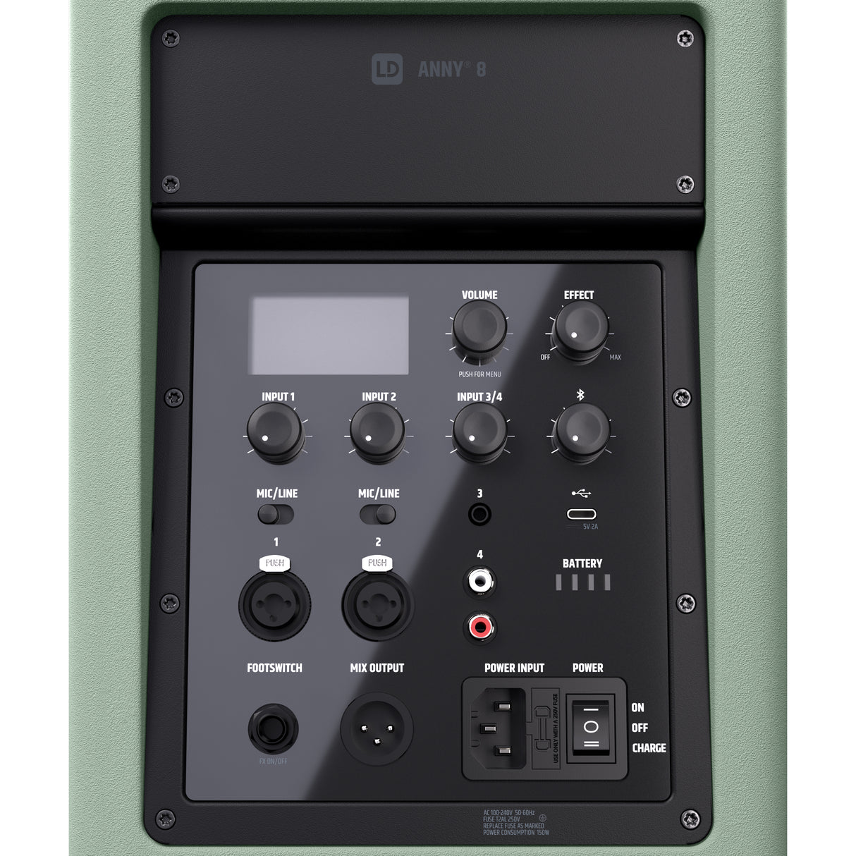LD Systems ANNY® 8 GN - enceinte PA Bluetooth® portable alimentée par batterie avec mixer, vert aventure