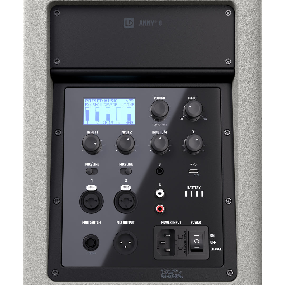 LD Systems ANNY® 8 G - enceinte PA Bluetooth® portable alimentée par batterie avec mixer, gris urbain