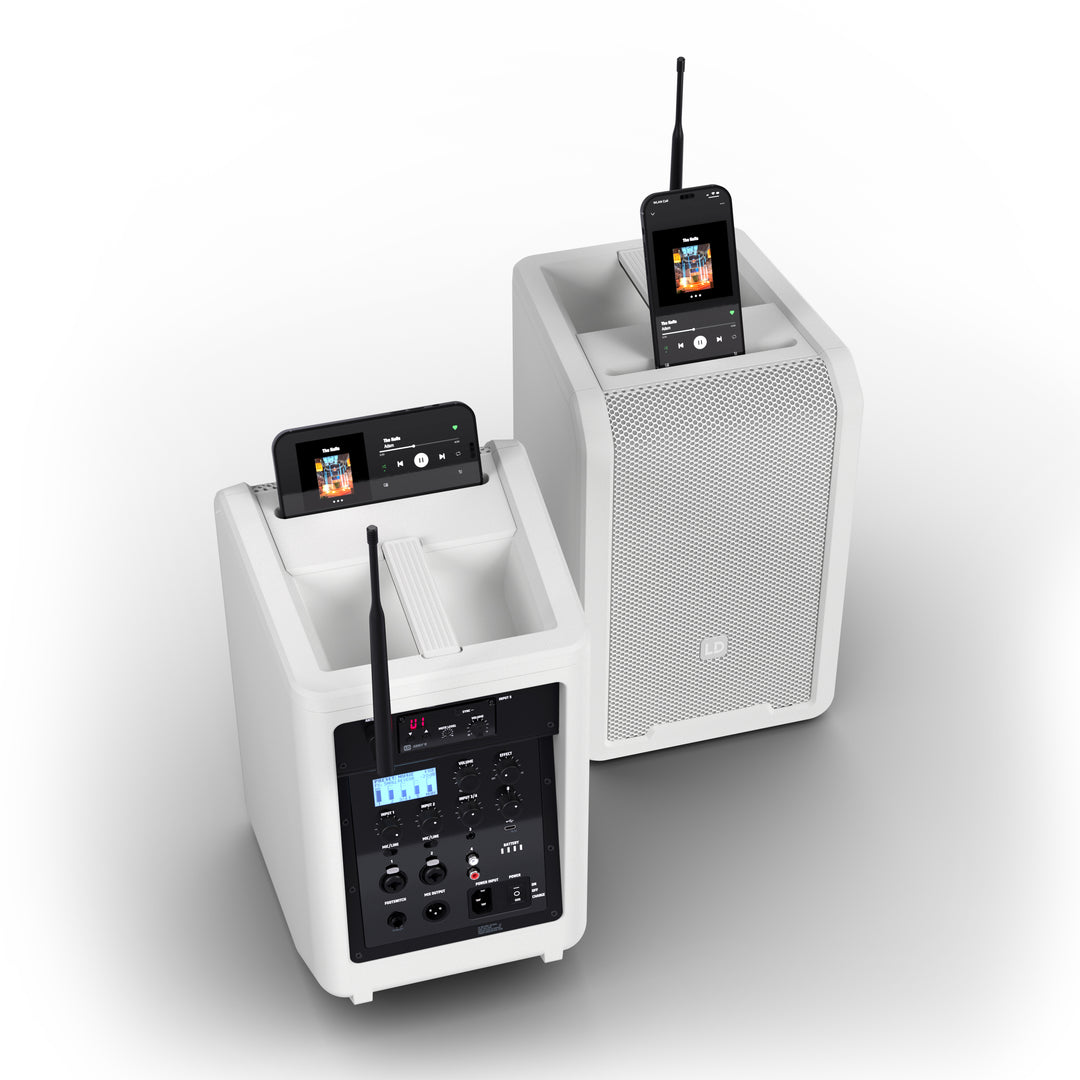 LD Systems ANNY® 8 HHD B5 W - Enceinte PA Bluetooth® portable sur batterie avec mixer et 1x micro main sans fil, blanc pur