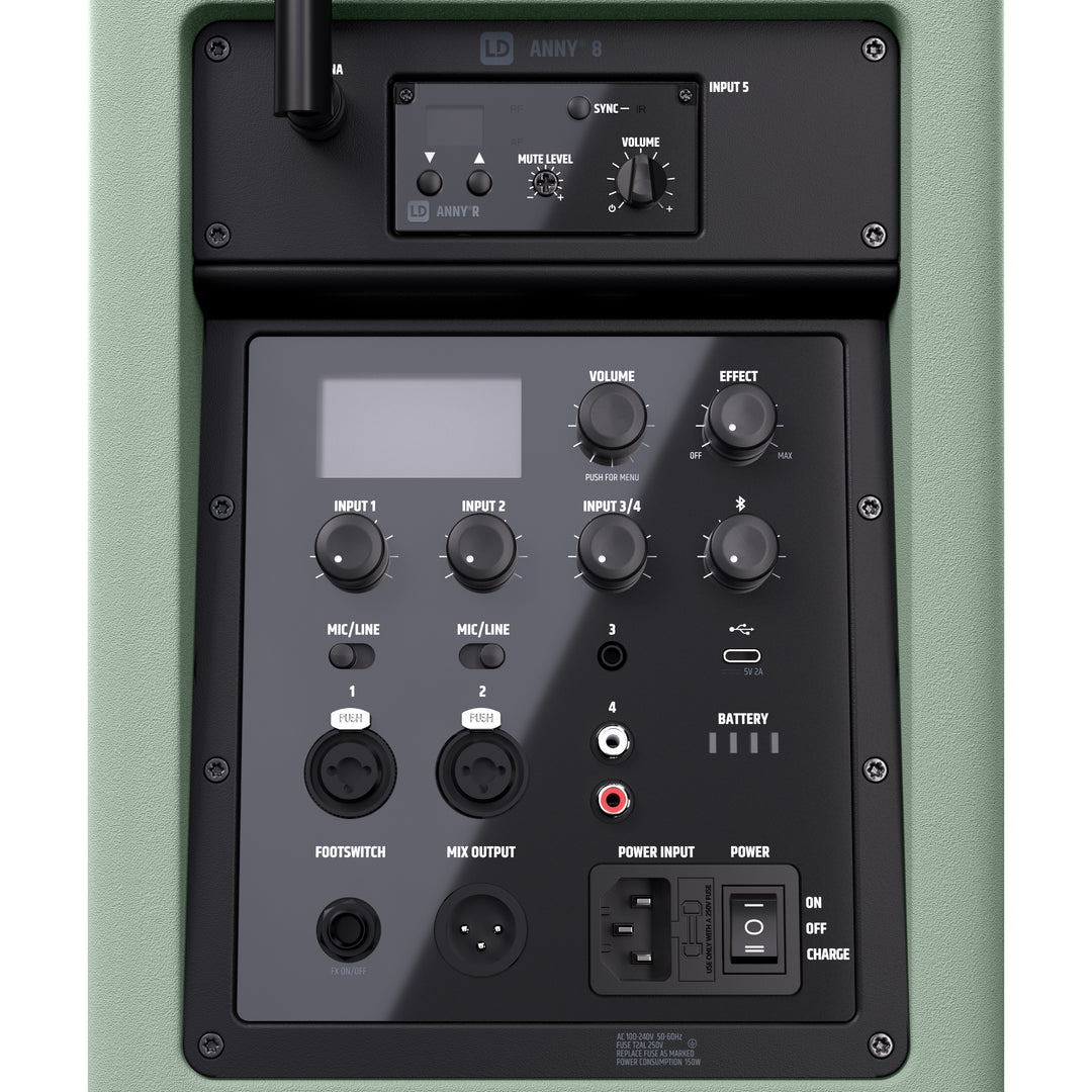 LD Systems ANNY® 8 HHD B6 GN - Enceinte PA Bluetooth® portable sur batterie avec mixer et 1x micro main sans fil, vert aventure