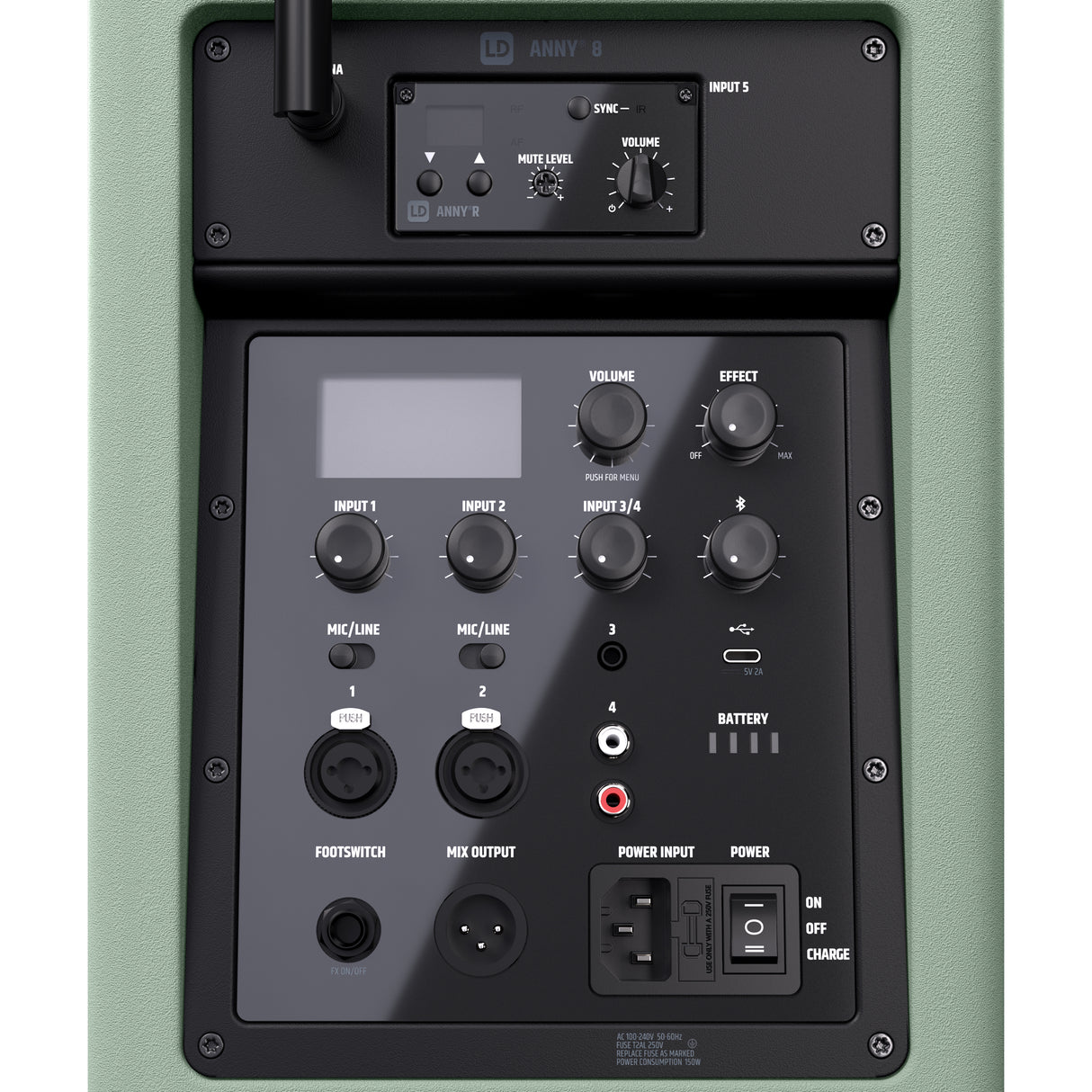 LD Systems ANNY® 8 HHD B6 GN - Enceinte PA Bluetooth® portable sur batterie avec mixer et 1x micro main sans fil, vert aventure