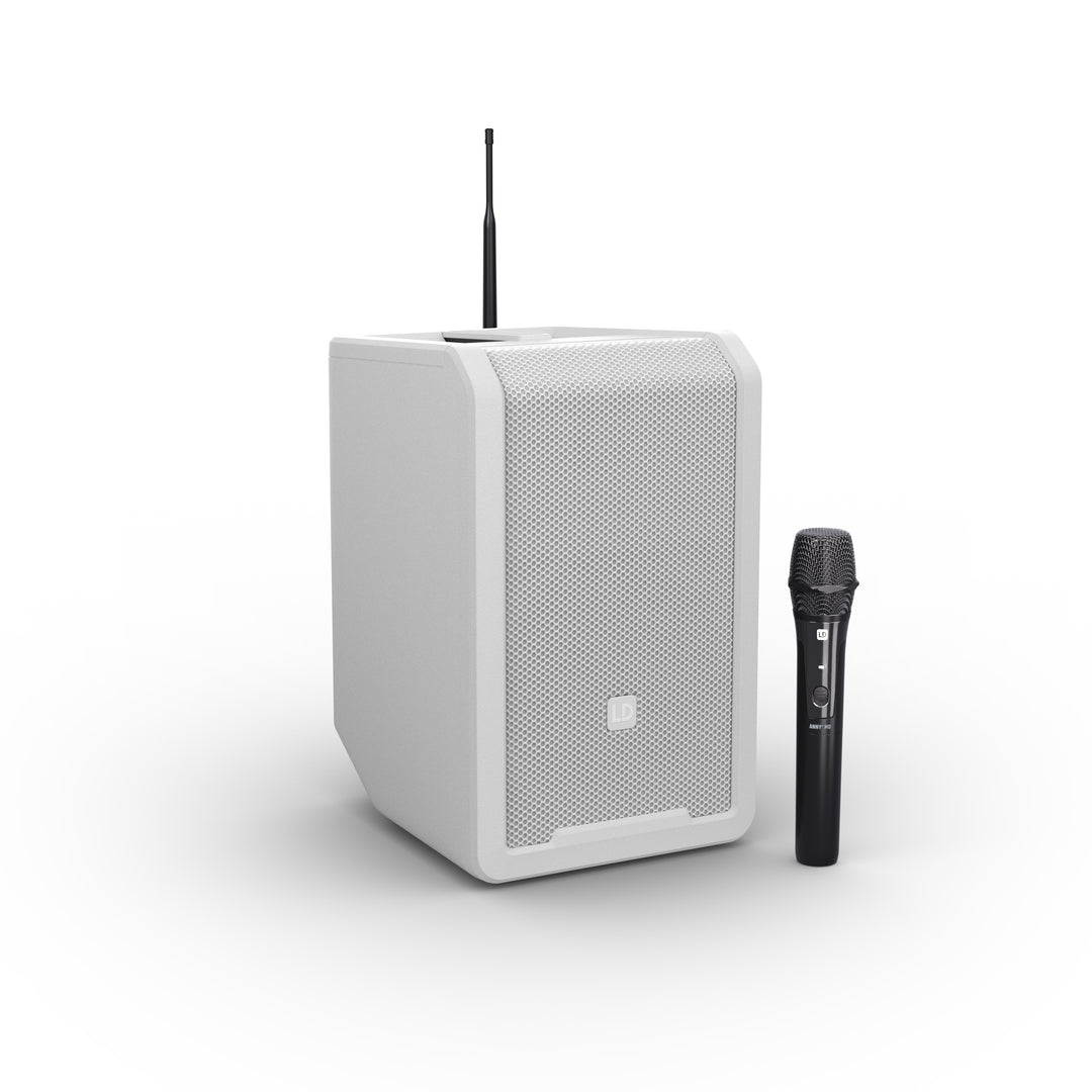 LD Systems ANNY® 8 HHD B6 W - Enceinte PA Bluetooth® portable sur batterie avec mixer et 1x micro main sans fil, blanc pur