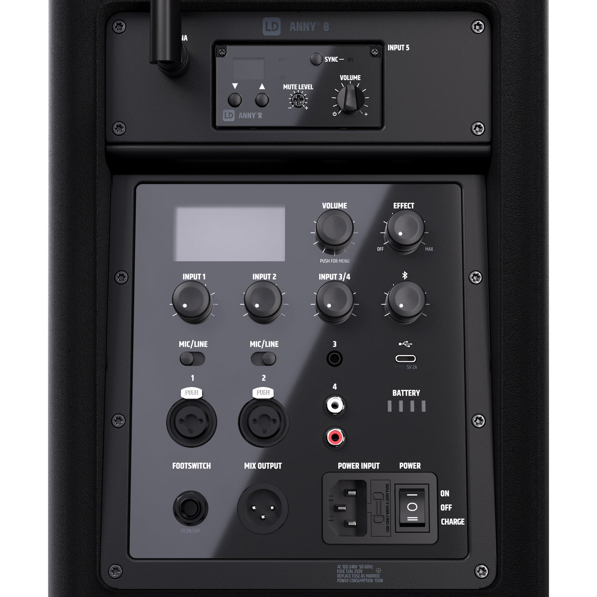 LD Systems ANNY® 8 HHD B6 - Enceinte PA Bluetooth® portable sur batterie avec mixer et 1 x micro main sans fil, noir de scène Black