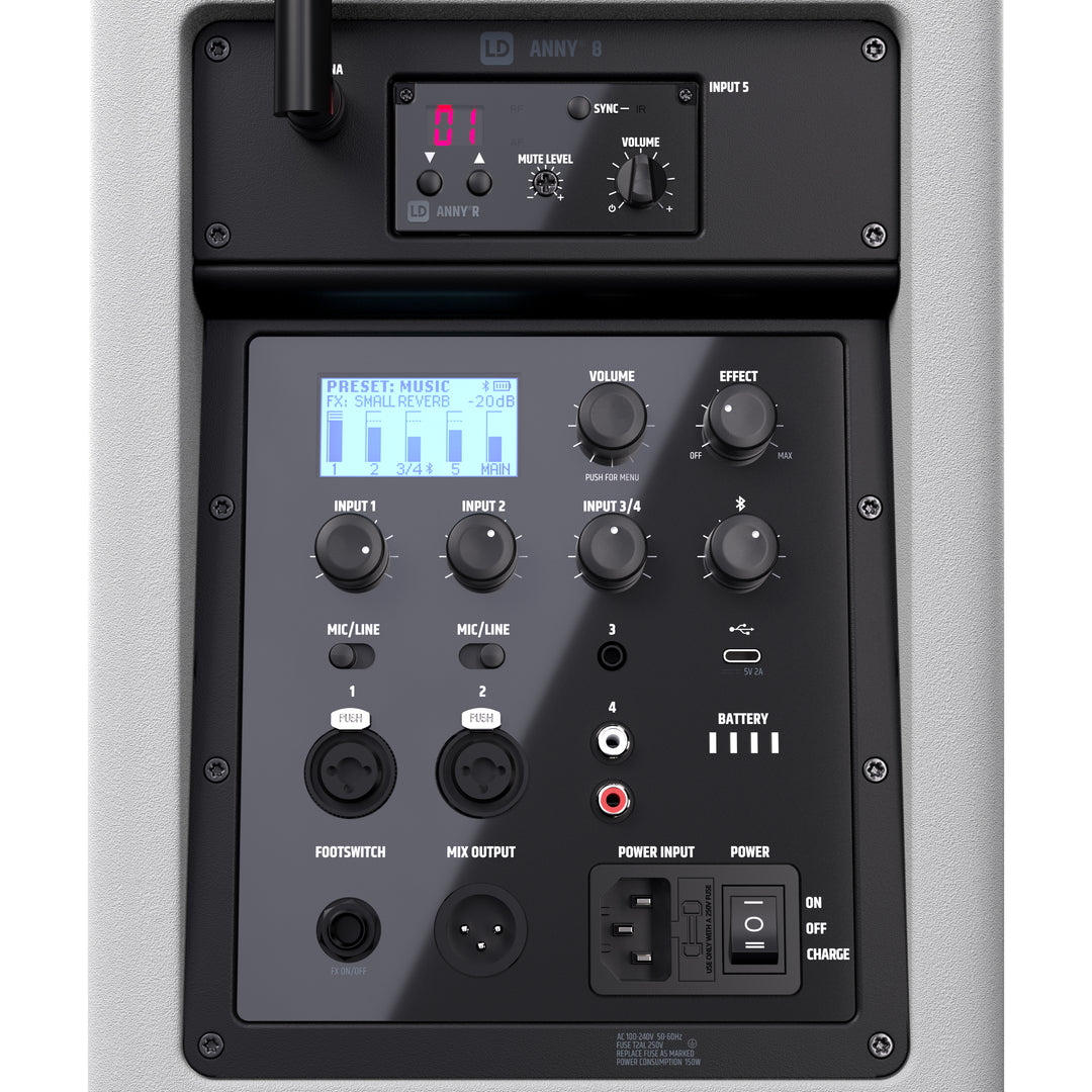 LD Systems ANNY® 8 HHD B8 W - Enceinte PA Bluetooth® portable sur batterie avec mixer et 1x micro main sans fil, blanc pur