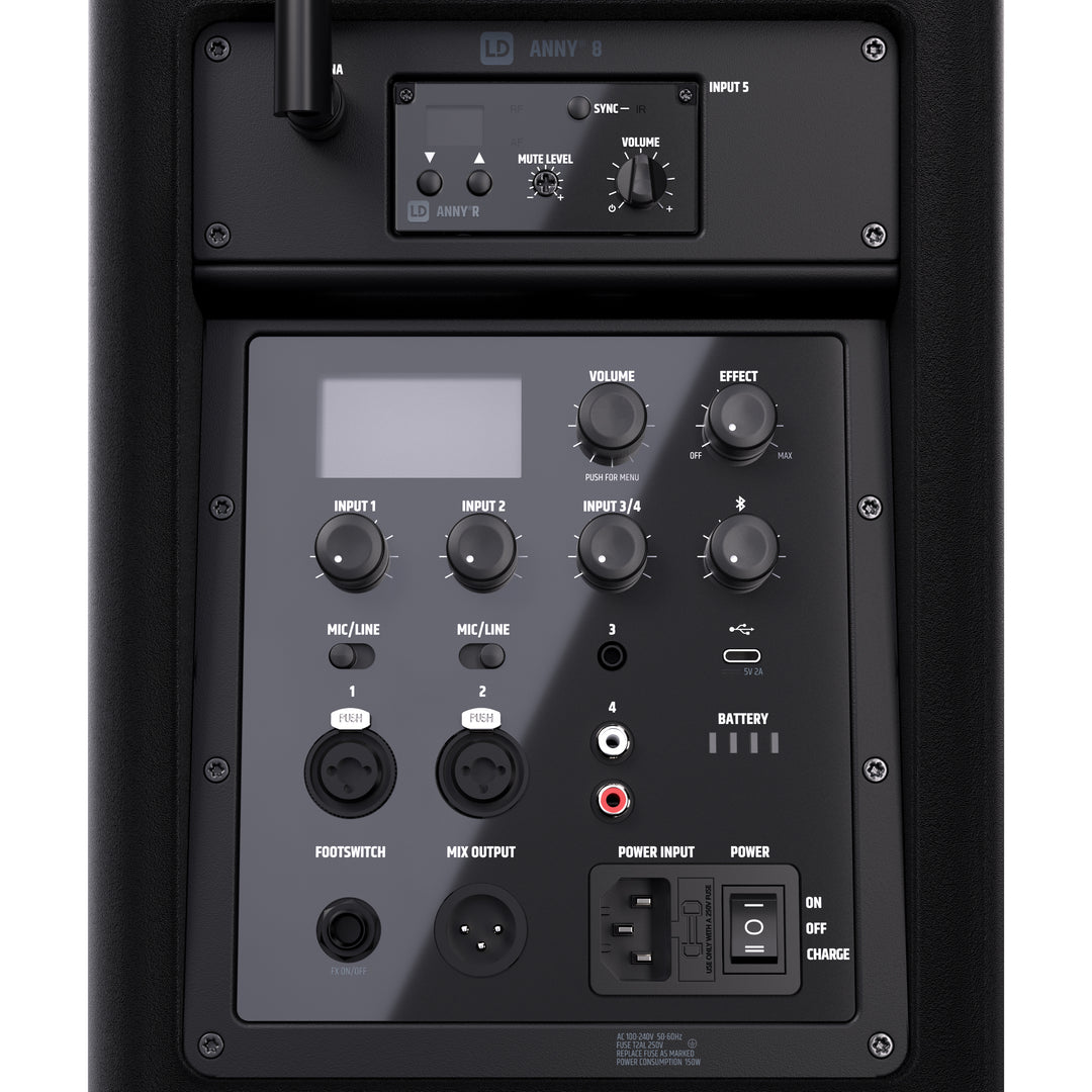 LD Systems ANNY® 8 HHD B8 - Enceinte PA Bluetooth® portable sur batterie avec mixer et 1 x micro main sans fil, noir de scène Black