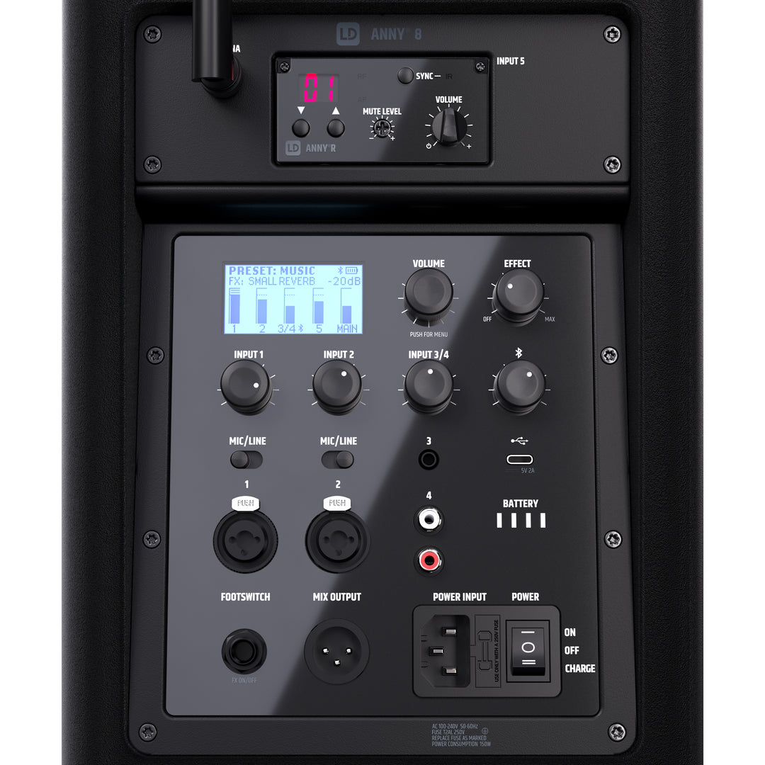 LD Systems ANNY® 8 HHD B8 - Enceinte PA Bluetooth® portable sur batterie avec mixer et 1 x micro main sans fil, noir de scène Black