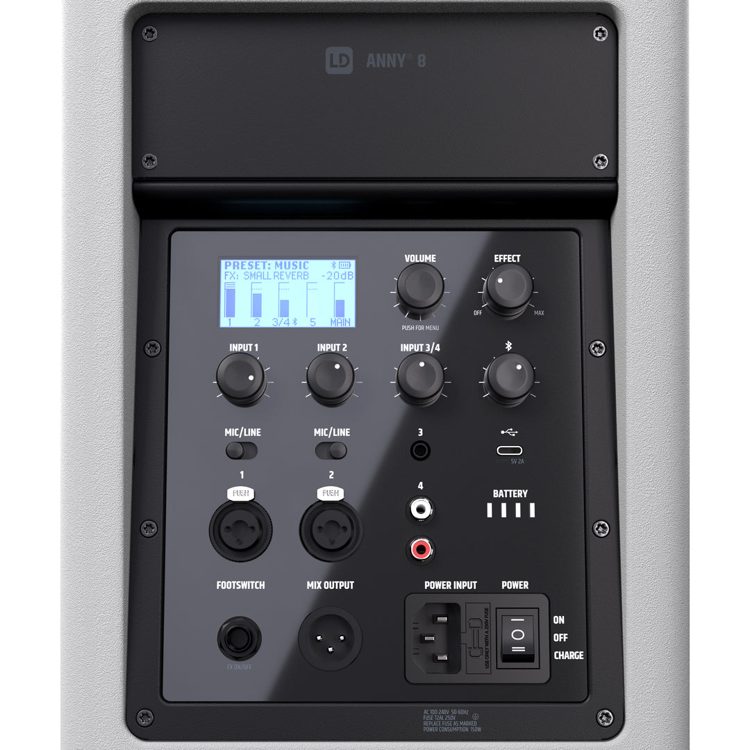 LD Systems ANNY® 8 W - enceinte PA Bluetooth® portable alimentée par batterie avec mixer, blanc pur