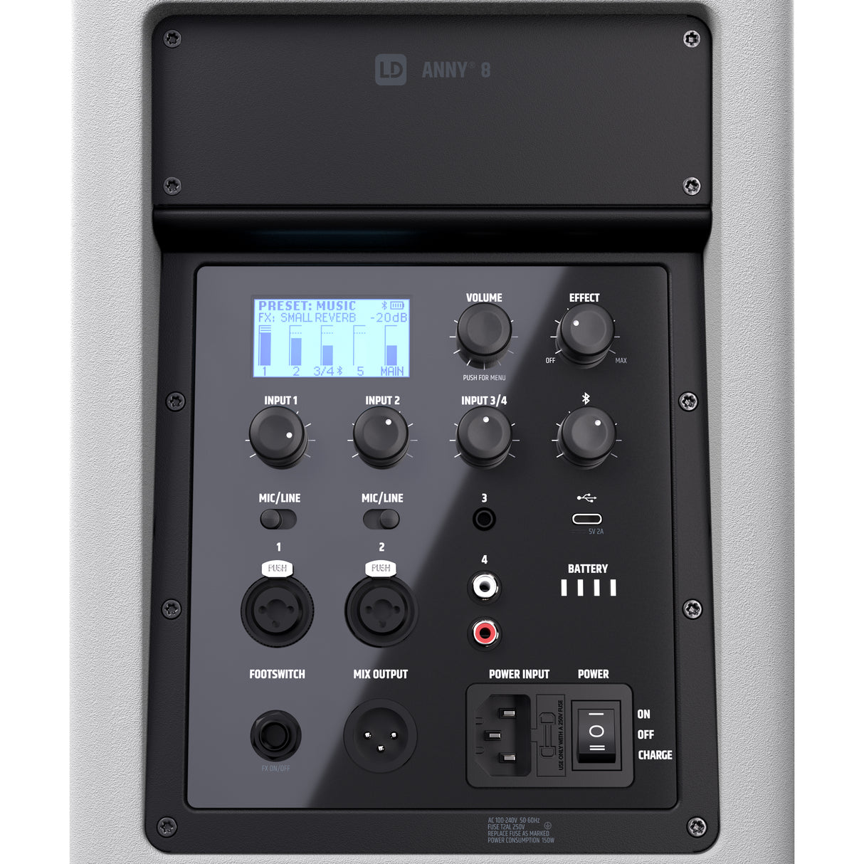 LD Systems ANNY® 8 W - enceinte PA Bluetooth® portable alimentée par batterie avec mixer, blanc pur