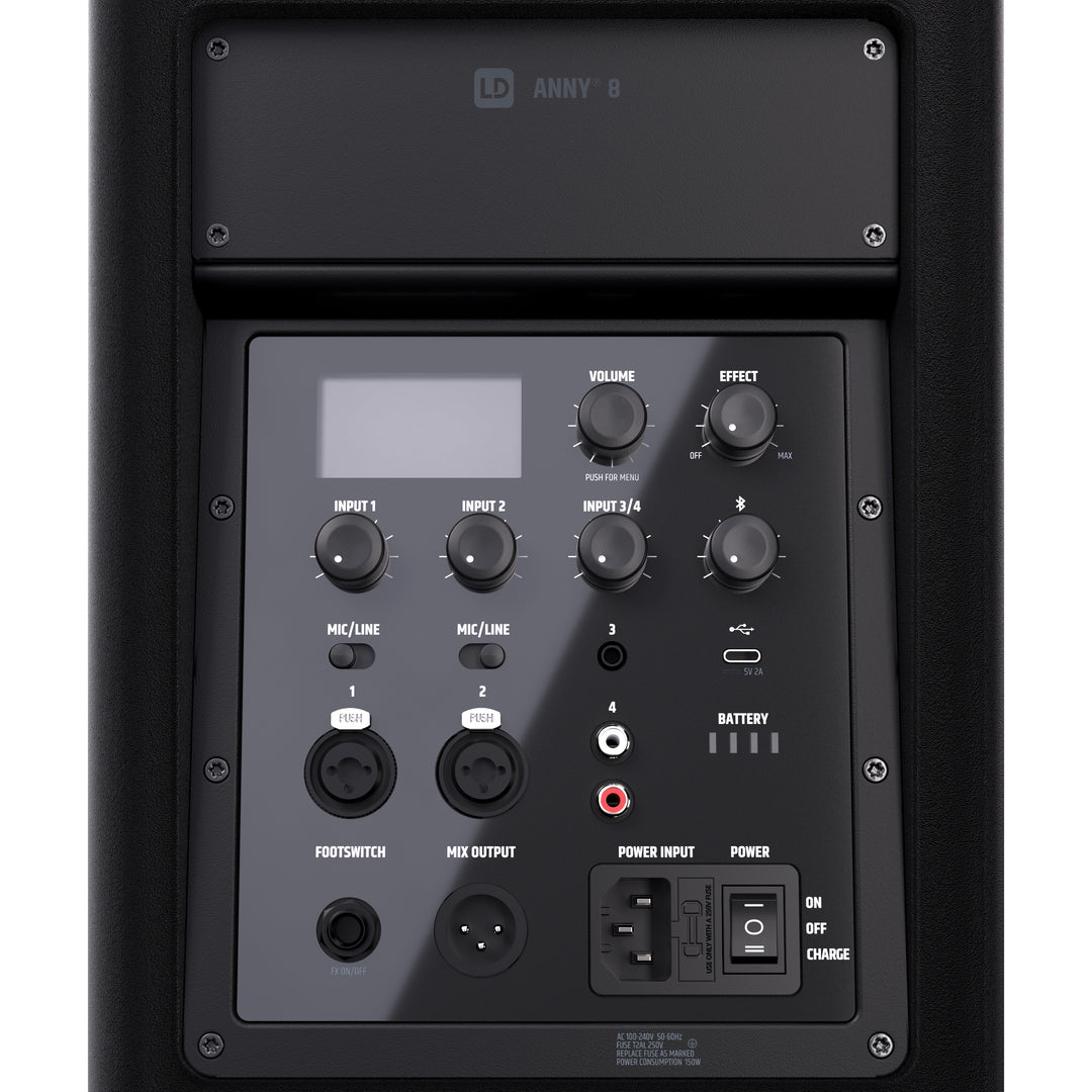 LD Systems ANNY® 8 - Enceinte PA Bluetooth® portable sur batterie avec mixer, Stage Black