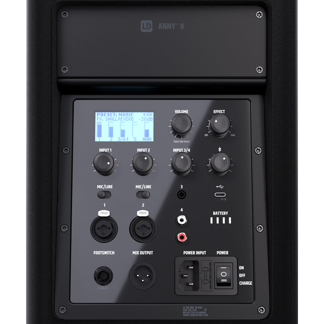 LD Systems ANNY® 8 - Enceinte PA Bluetooth® portable sur batterie avec mixer, Stage Black