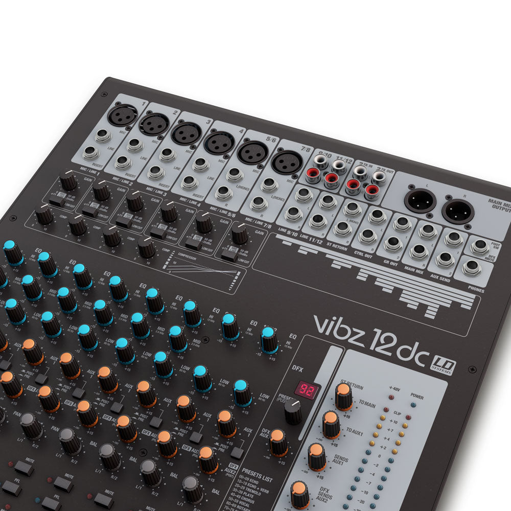LD Systems VIBZ 12 DC - Console de mixage 12 canaux avec DFX et compresseur