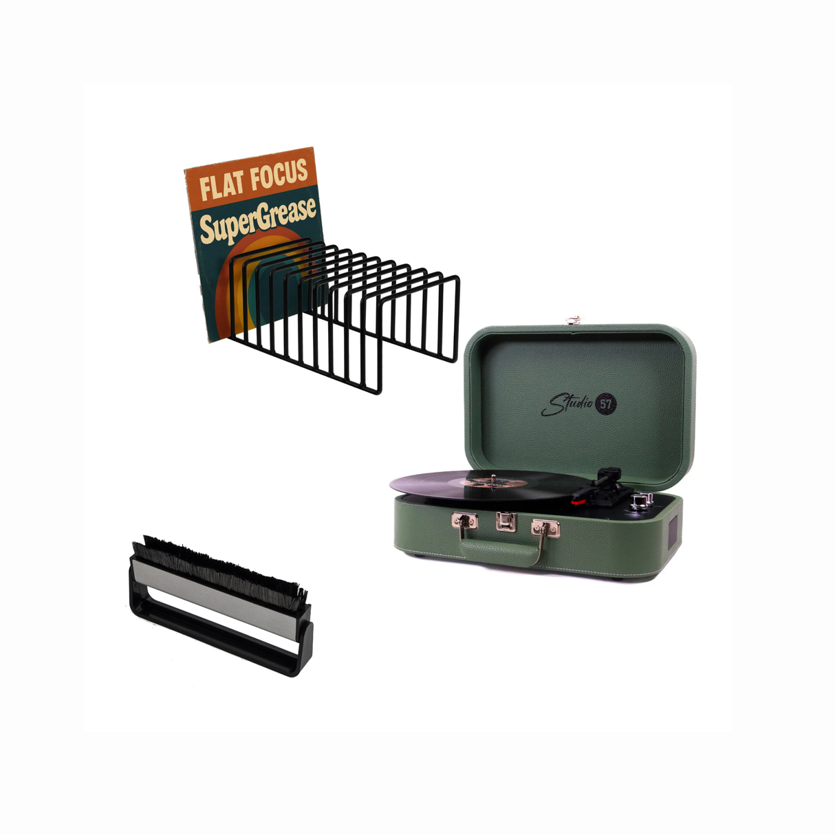 Studio 57 Mellow Turntable (Green) Bundle