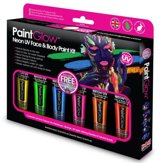 Neon UV face and body paint set