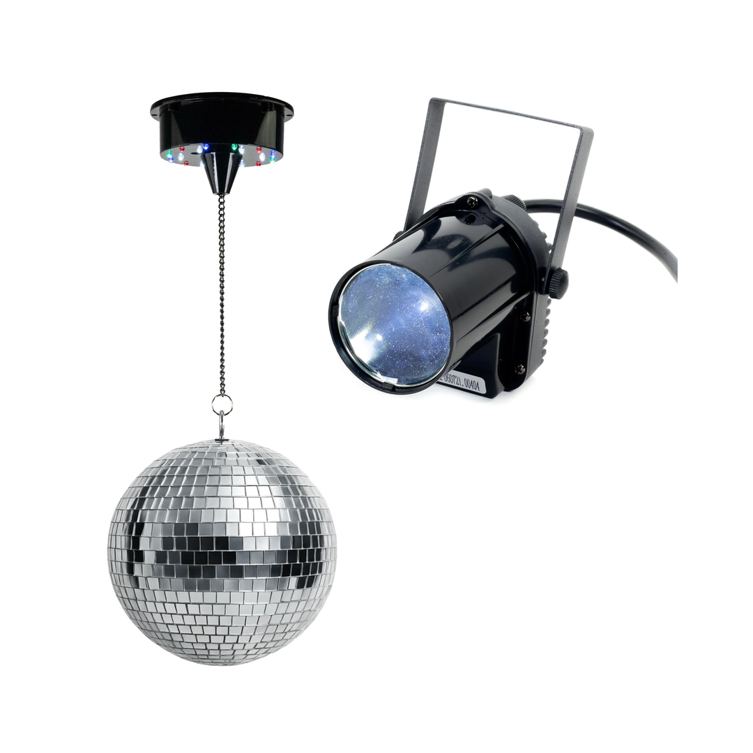 Boule disco à piles avec LED (20 cm) & Pinspot