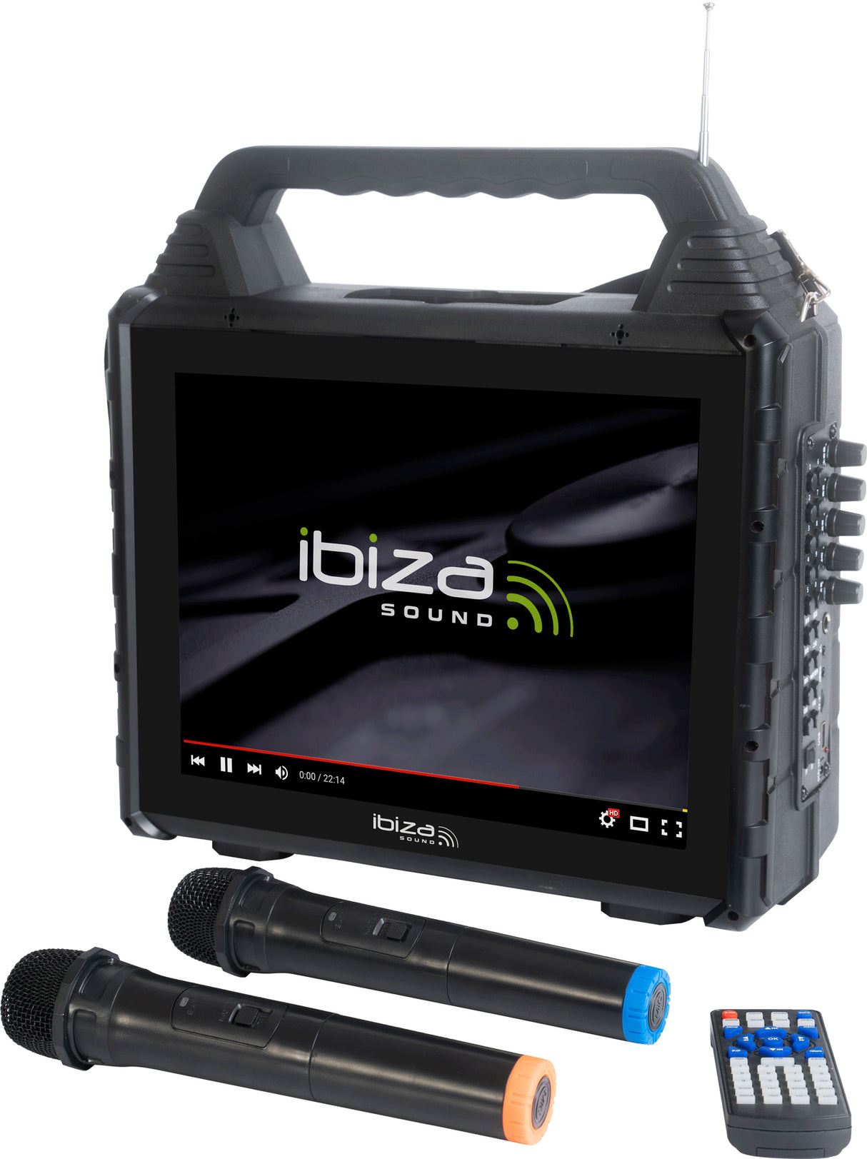Portable karaoke speaker with screen and 2 microphones