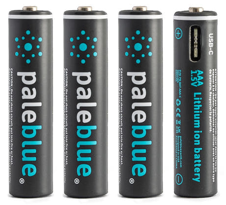 Batterie AAA rechargeable Li-Ion Pale Blue, pack de 4 AAA avec câble de charge 4x1 USB-C