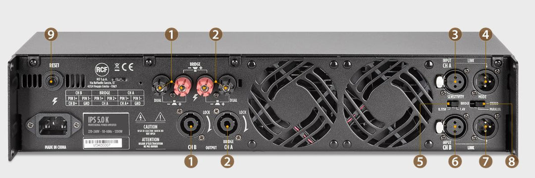 Amplificateur RCF iPS 2,5 k 2500 W 2 x 1250 W 4 Ohm