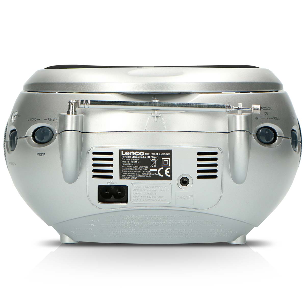 Bærbar stereo FM-radio med cd-afspiller Sort/sølv