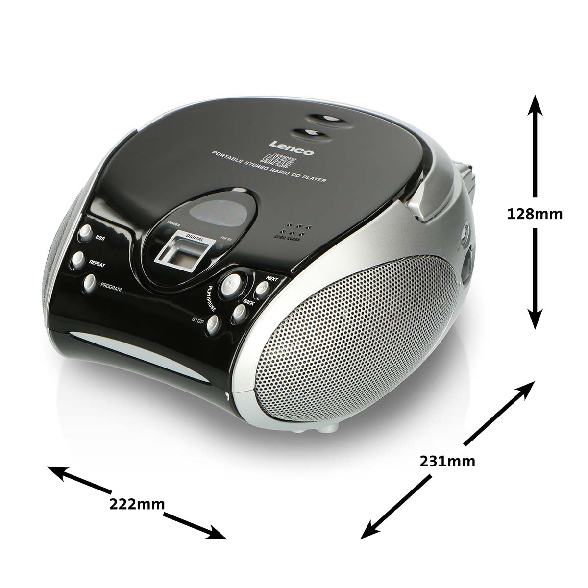 Bærbar stereo FM-radio med cd-afspiller Sort/sølv