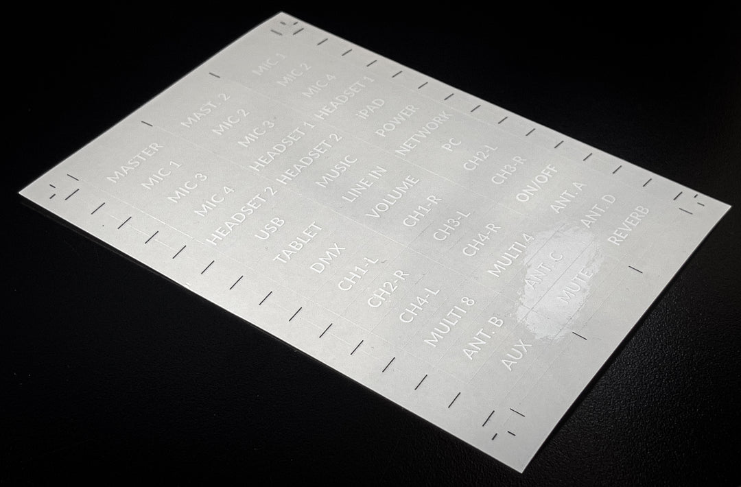 Feuille d'autocollants (Panneaux de Rack, Systèmes sans fil, Consoles de mirage & DJs)