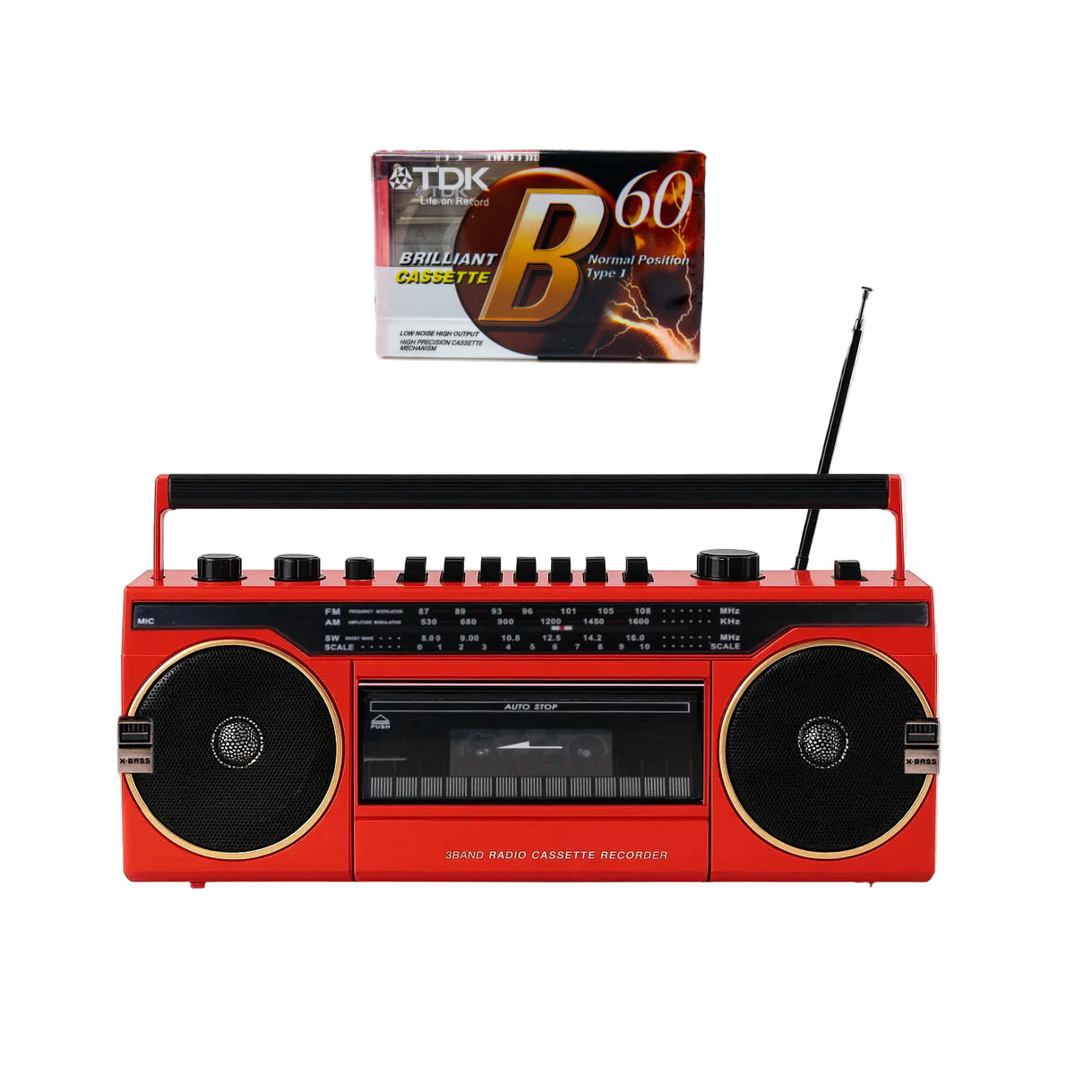 Studio 57 Lecteur de cassette avec FM et Bluetooth, Rouge