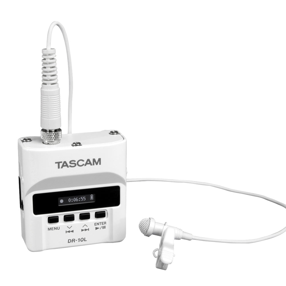 Enregistreur Tascam DR-10L avec microphone cravate, blanc