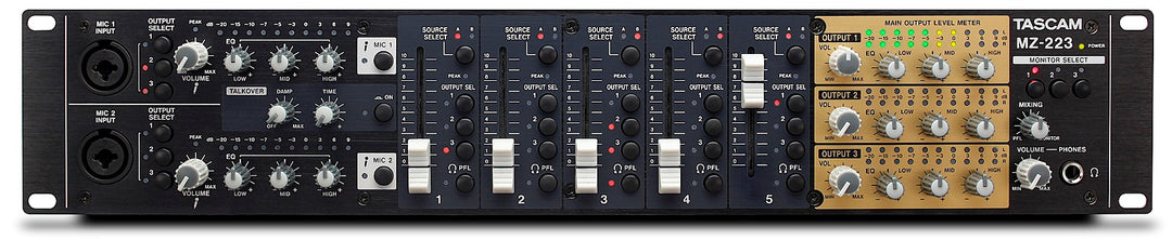 Tascam MZ-223 mixeur d’installation 3 zones 2 entrées micro/5 entrées ligne