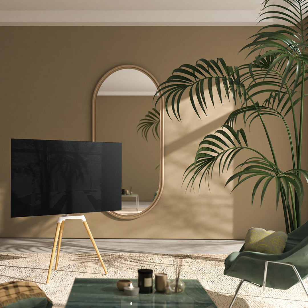 Support TV au Sol (Blanc, Hêtre, 50-65")