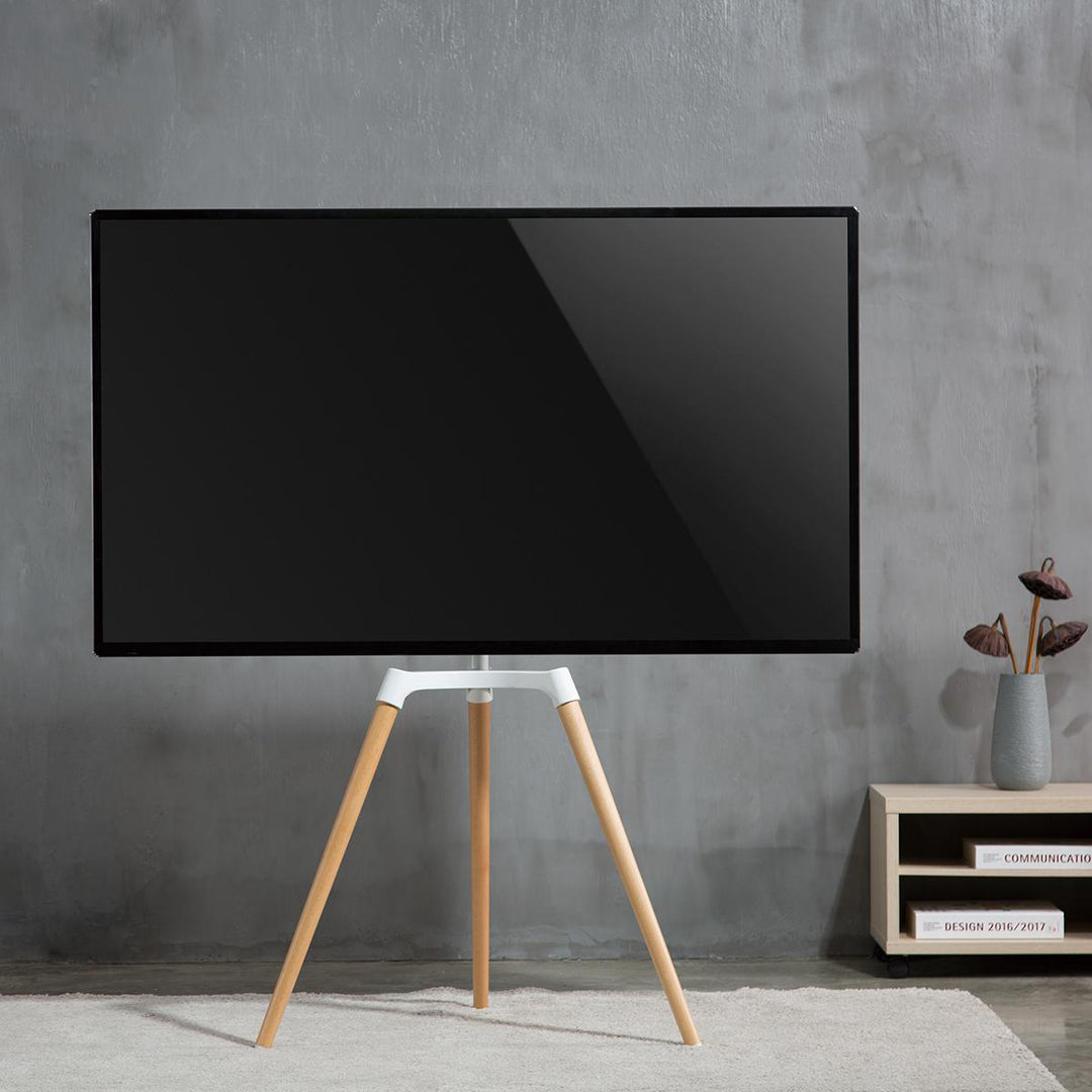 Support TV au Sol (Blanc, Hêtre, 50-65")