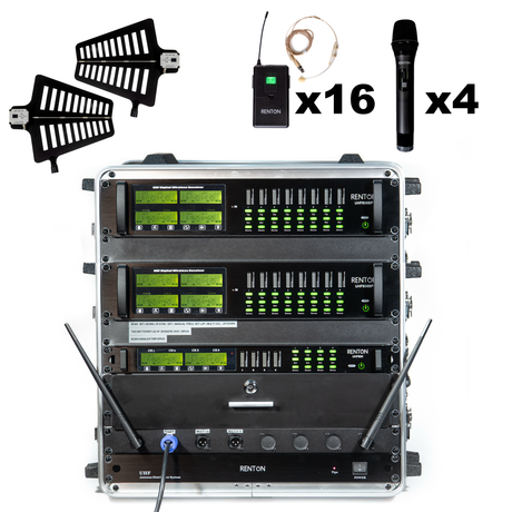 Renton Rack Système sans fil combiné (4 Microphones à main + 16 Casques)